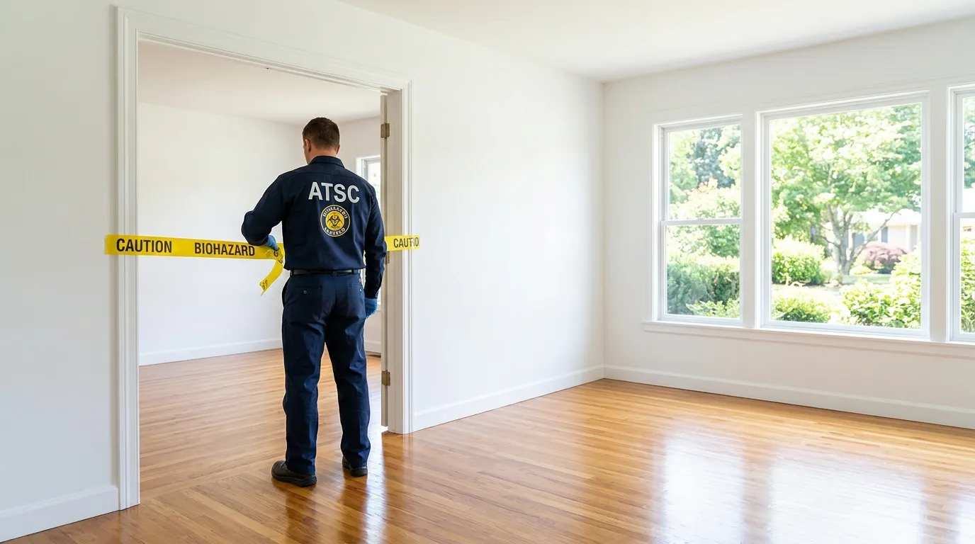 Certified biohazard cleanup crew performing Decomposition Cleanup in Okmulgee